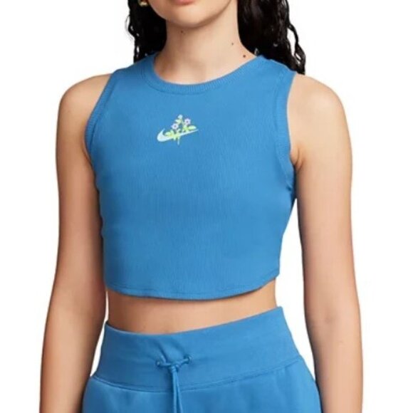 Nike Womens Sportswear Essential Cropped Ribbed Tank Top Star Blue Sized Large - Picture 1 of 5